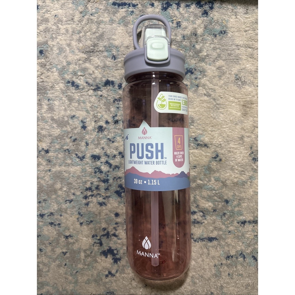 NEW Manna Push 39 OZ  Lightweight Water Bottle /w Handle Straw BPA Lead Free